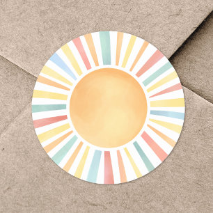 Sunshine Colorful Watercolor Sun Classic Round Sticker