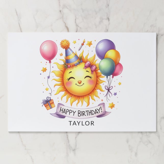Sunshine Custom Name Happy Birthday Paper PlaceMat (Front)