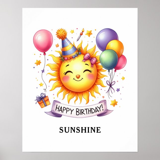 Sunshine Custom Name Happy Birthday Poster (Front)