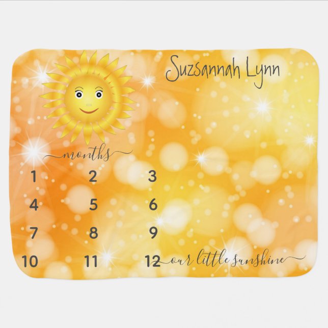 Sunshine Custom Name Monthly Milestone Photo Baby Blanket (Horizontal)