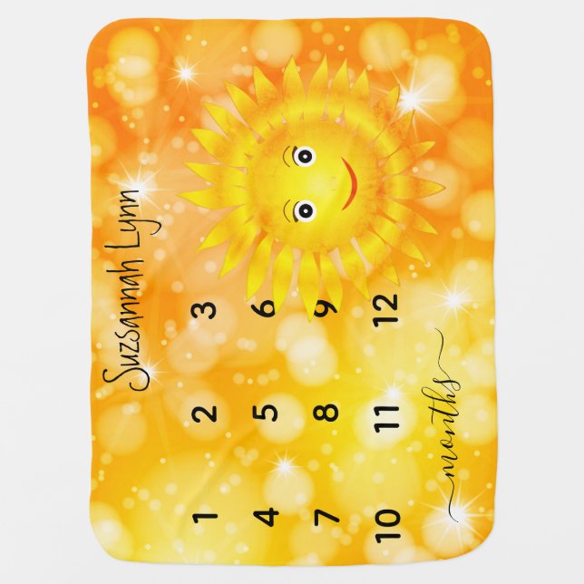 Sunshine Custom Name Monthly Milestone Photo Baby Blanket (Front)