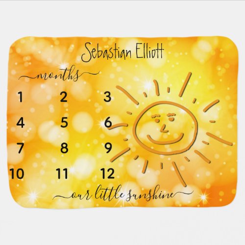 Sunshine Custom Name Monthly Milestone Photo Baby Blanket