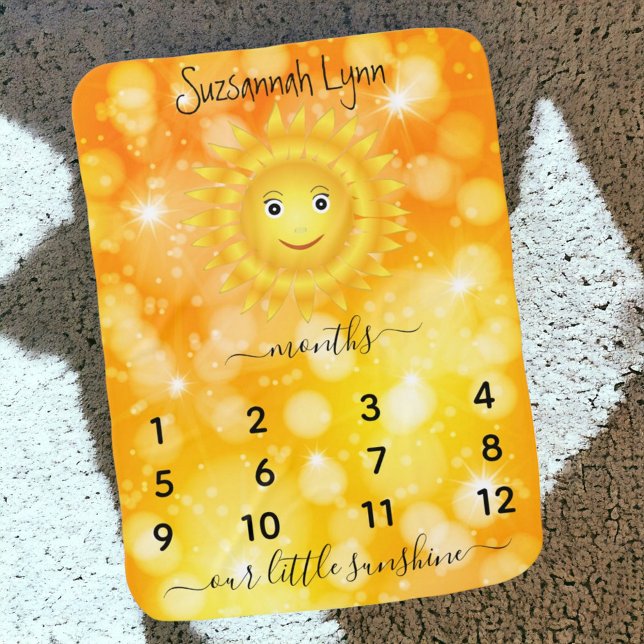 Sunshine Custom Name Monthly Milestone Photo Baby Blanket (Milestone baby blanket ready for personalization.)