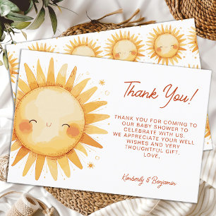 Sunshine Cute Boho Gender Neutral Sun Baby Shower Thank You Card