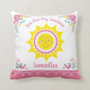 Sunshine Cute Yellow Pink Personalized Baby Nusery Throw Pillow