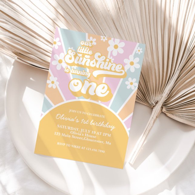 Sunshine daisy boho floral pastel first birthday invitation (Creator Uploaded)