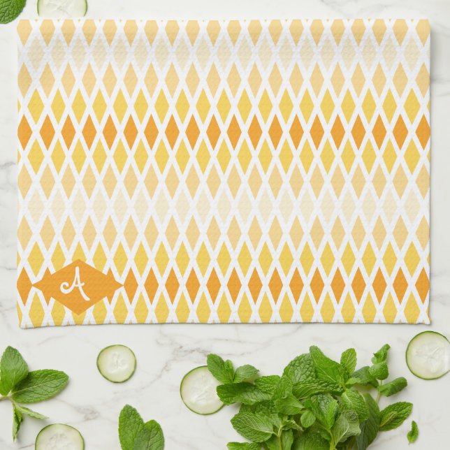 Sunshine Diamond Ombre Monogram Kitchen Towel (Folded)