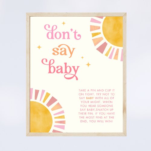 Sunshine Dont Say Baby Baby Shower Game Sign