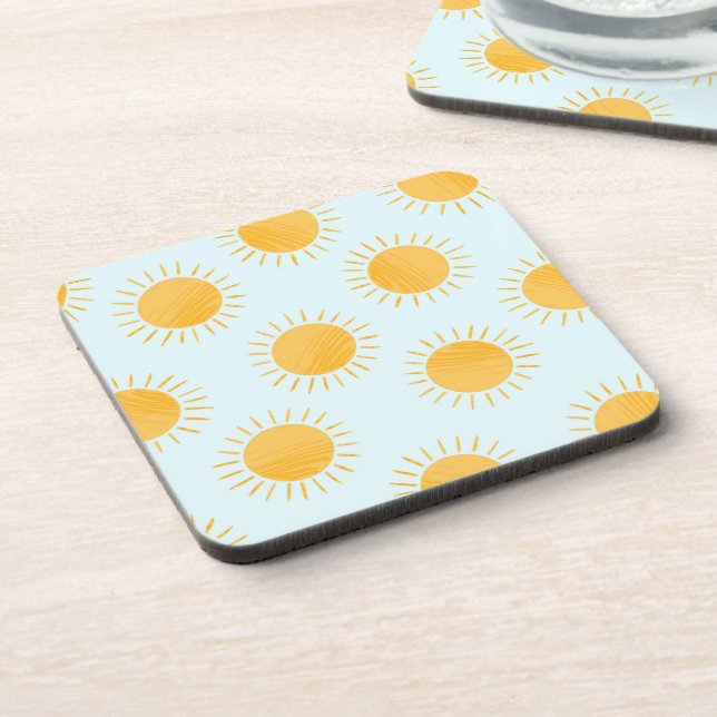 Sunshine Doodle Day Pattern Beverage Coaster (Left Side)