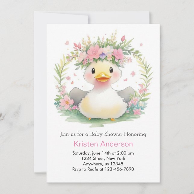Sunshine & Ducklings: Girl Baby Shower Invitation (Front)
