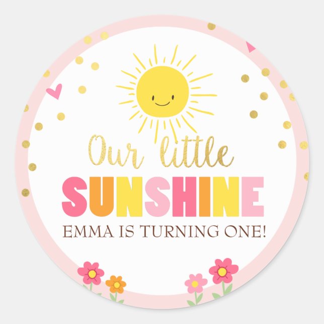 Sunshine Envelope seal sticker Birthday Girl Pink (Front)