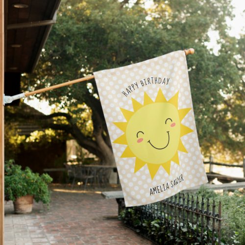 Sunshine Face Gold Happy Birthday Party House Flag