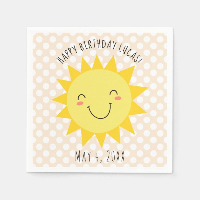 Sunshine Face Happy Birthday Party Napkins (Front)