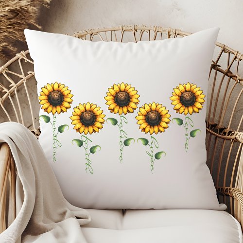 Sunshine Faith Believe Hope and Love Sunflower  Lumbar Pillow