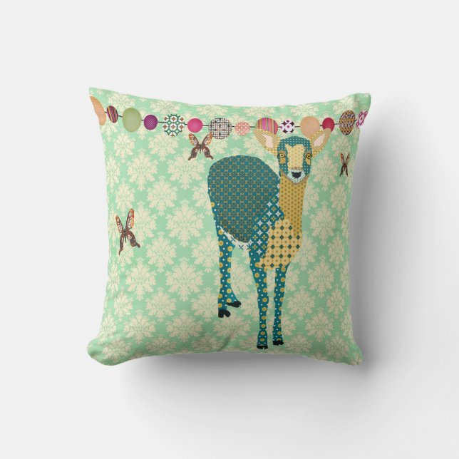 Sunshine Fawn & Golddust Butterflies Mint Julep Da Throw Pillow (Front)