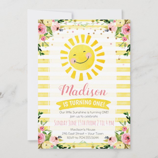 Sunshine First Birthday Invitation, Sun Birthday Invitation (Front)