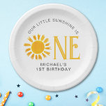 Sunshine First Birthday Paper Plates<br><div class="desc">Are you planning a first birthday party? These cute sunshine first birthday party paper plates are decorated with a yellow watercolor sun. They are easily customizable. Original Watercolor © Michele Davies.</div>