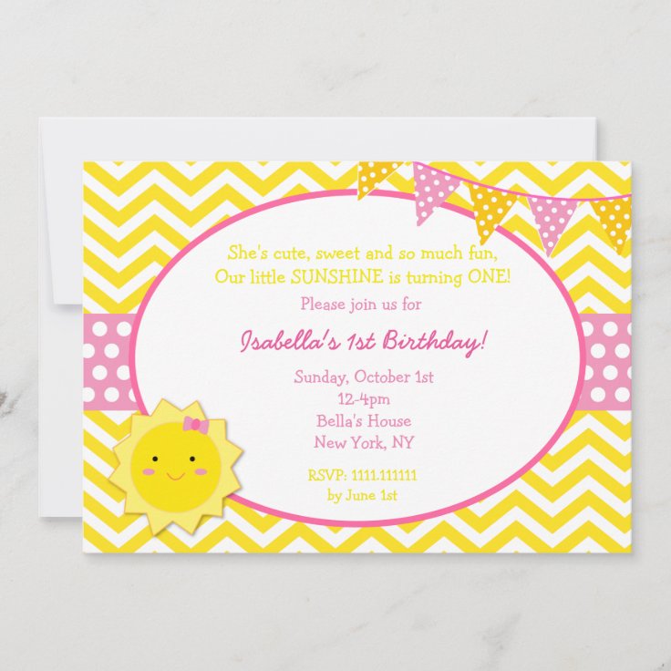 Sunshine First Birthday Party Invitations Zazzle