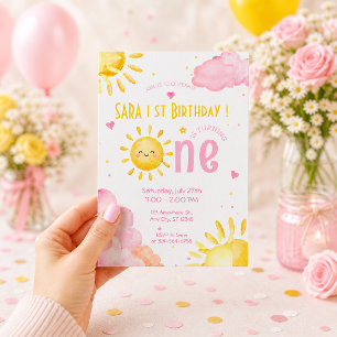 Sunshine First Birthday Pastel Baby Girl Cute Invitation