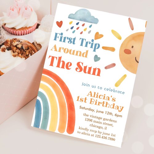 Sunshine First Trip Around The Sun 1st Birthday Invitation