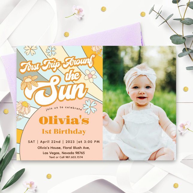 Sunshine first trip around the sun birthday invitation (Creator Uploaded)
