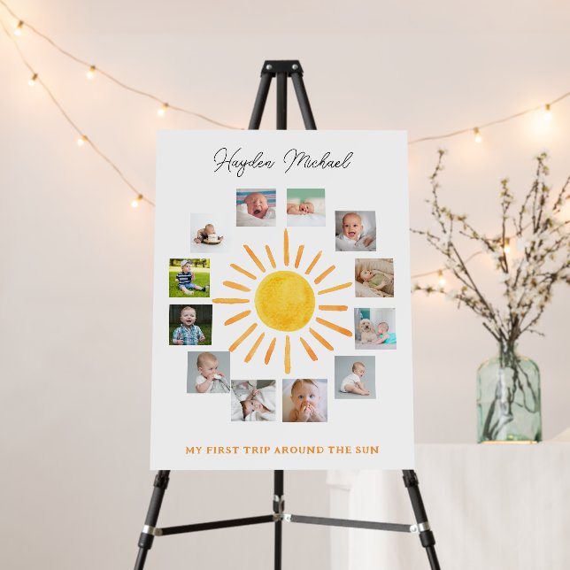 Sunshine First Trip around the Sun Birthday Photo  Foam Board (In Situ (Stand))
