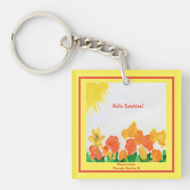 Sunshine Floral Watercolor Keychain (Front)