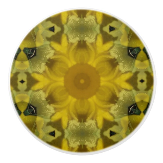 Sunshine Flower Burst Golden Ceramic Knob (Front)