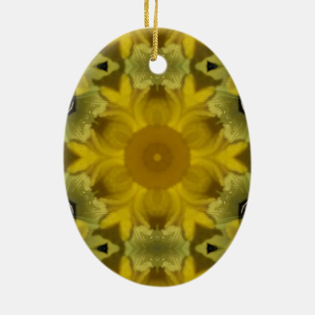 Sunshine Flower Burst Golden Ceramic Ornament (Back)