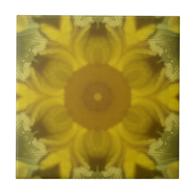 Sunshine Flower Burst Golden Ceramic Tile (Front)