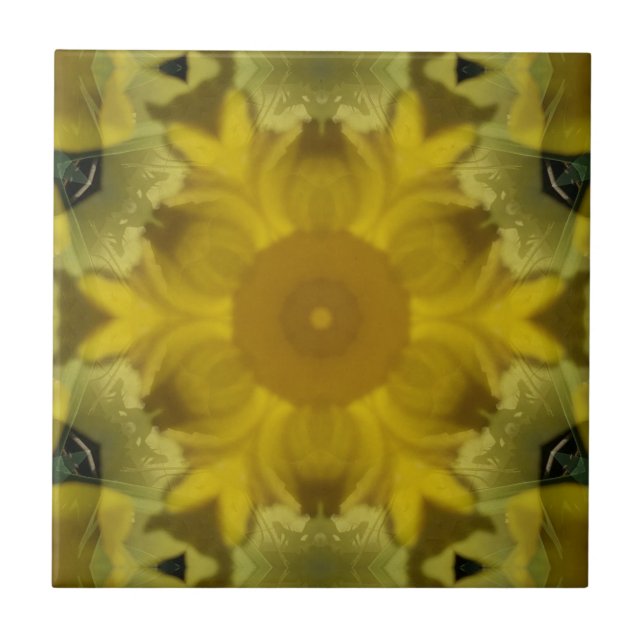Sunshine Flower Burst Golden Ceramic Tile (Front)