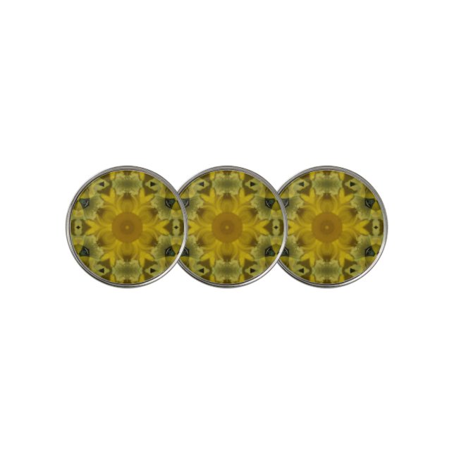 Sunshine Flower Burst Golden Golf Ball Marker (3 Up)
