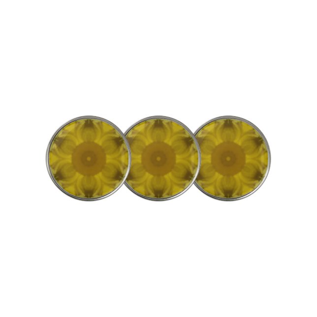 Sunshine Flower Burst Golden Golf Ball Marker (3 Up)
