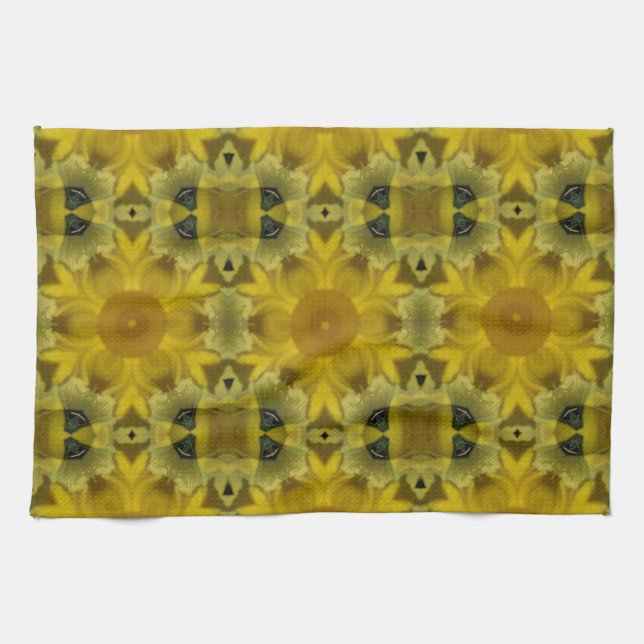 Sunshine Flower Burst Golden Kitchen Towel (Horizontal)