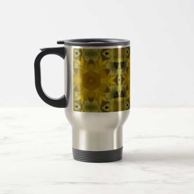Sunshine Flower Burst Golden Travel Mug (Left)