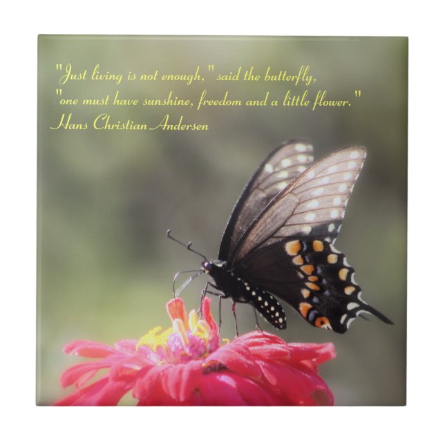"Sunshine, Freedom, Flower" Butterfly Quote Ceramic Tile (Front)