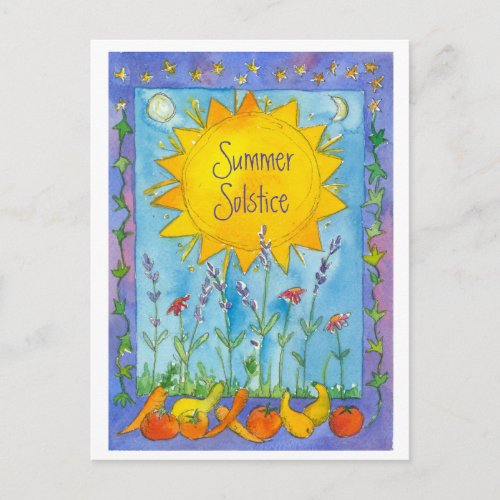 Sunshine Fruits Watercolor Flowers Summer Solstice Postcard