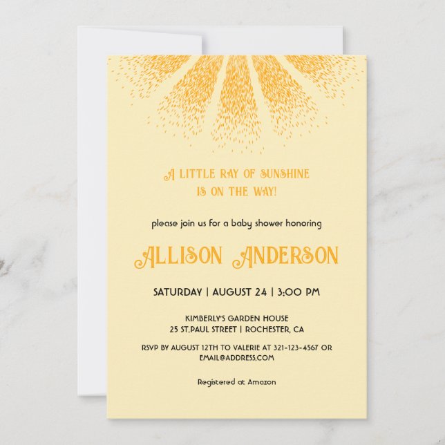Sunshine Gender Neutral Baby Shower Invitation (Front)