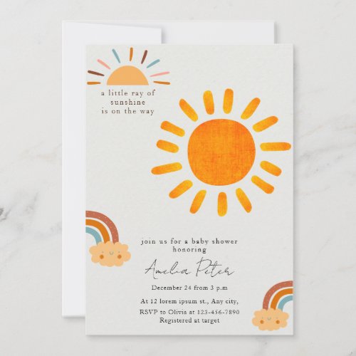 Sunshine Gender Neutral Boho Sun Baby Shower Invit Invitation