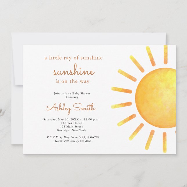 Sunshine Gender Neutral Boho Sun Baby Shower Invitation (Front)