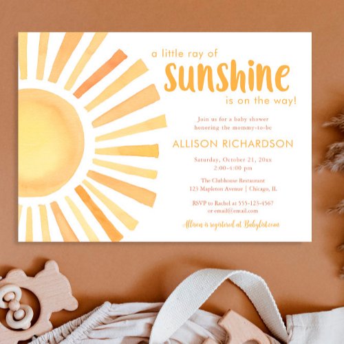 Sunshine gender neutral muted tones baby shower in invitation