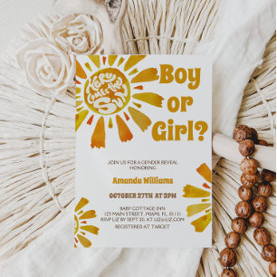 Sunshine Gender Reveal Here Comes The Sun Themed Invitation