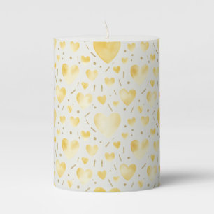Sunshine Glow: Golden Yellow Watercolor Heart Pillar Candle