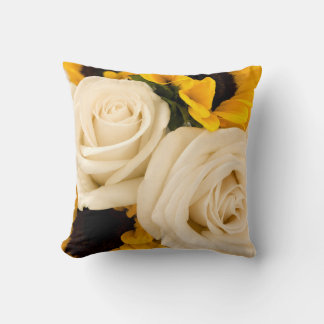 Sunshine & Grace White Rose and Sunflower Photo Throw Pillow