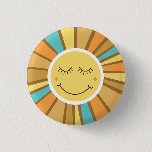 Sunshine Groovy Retro Boho Hippie Around the Sun Button (Front)