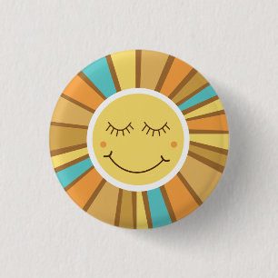 Sunshine Groovy Retro Boho Hippie Around the Sun Button