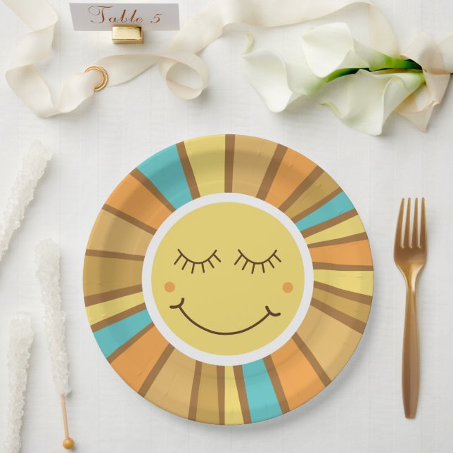 Sunshine Groovy Retro Boho Hippie Around the Sun  Paper Plates (Wedding)