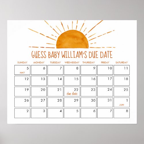Sunshine Guess The Due Date Baby Shower Poster
