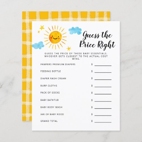 Sunshine Guess The Price Right Baby Shower Game