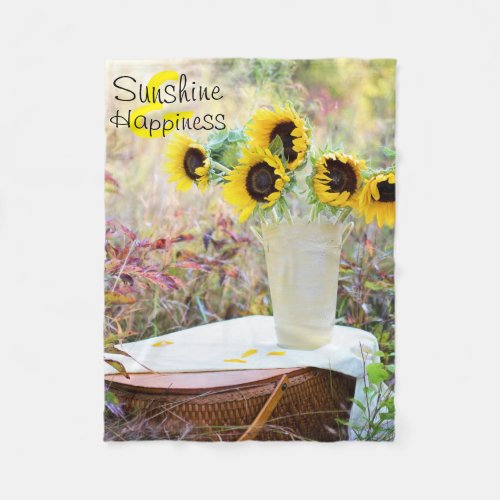 Sunshine  Happiness Sunflowers Fleece Blanket